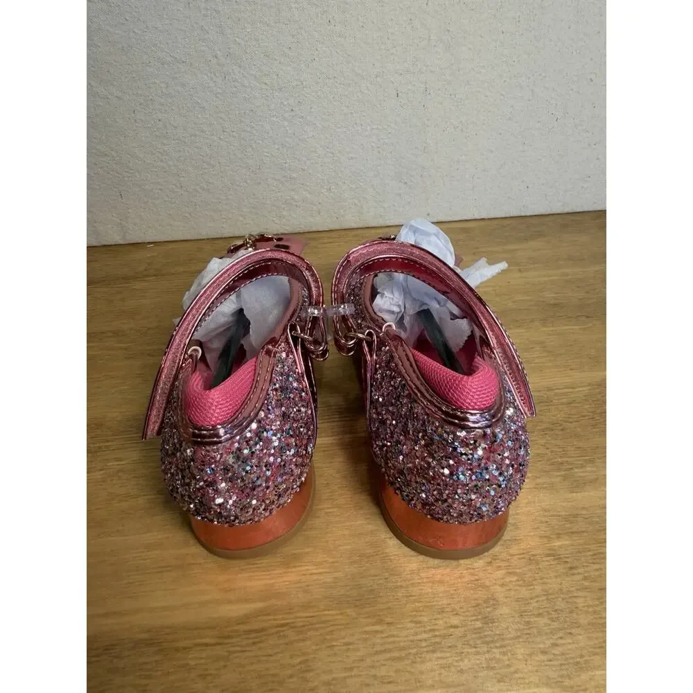 Cutedog Girls Glitter Mary Jane Dress Shoes Pink Bow Hearts US Size 8 New